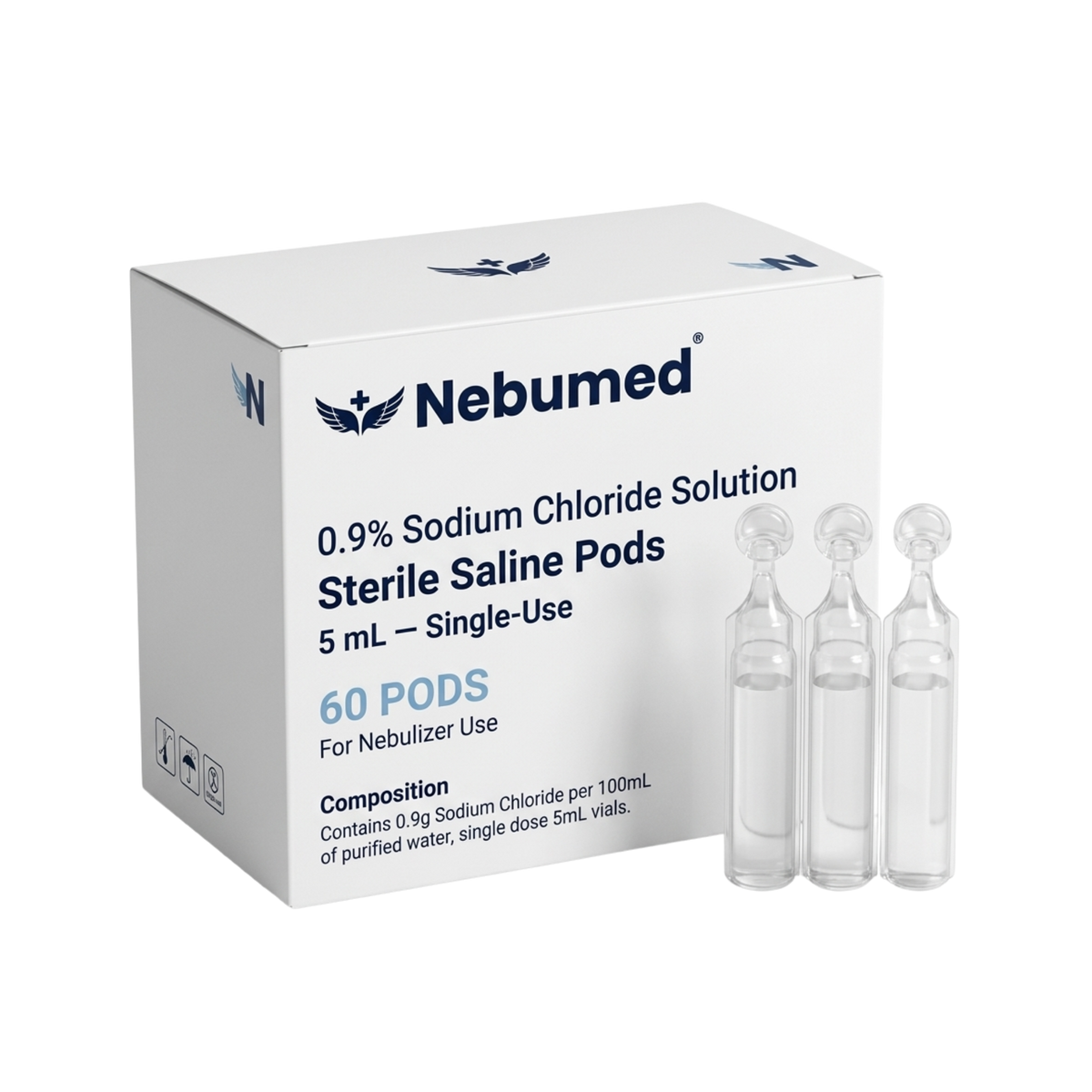 Nebumed® Sterile Saline Pods – 0.9% Sodium Chloride, 5 mL (60 Pack)